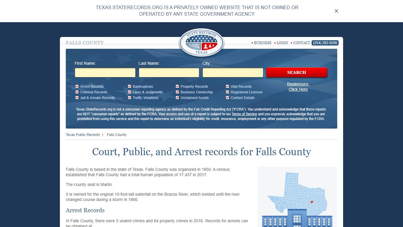 Court, Public, and Arrest records for Falls County