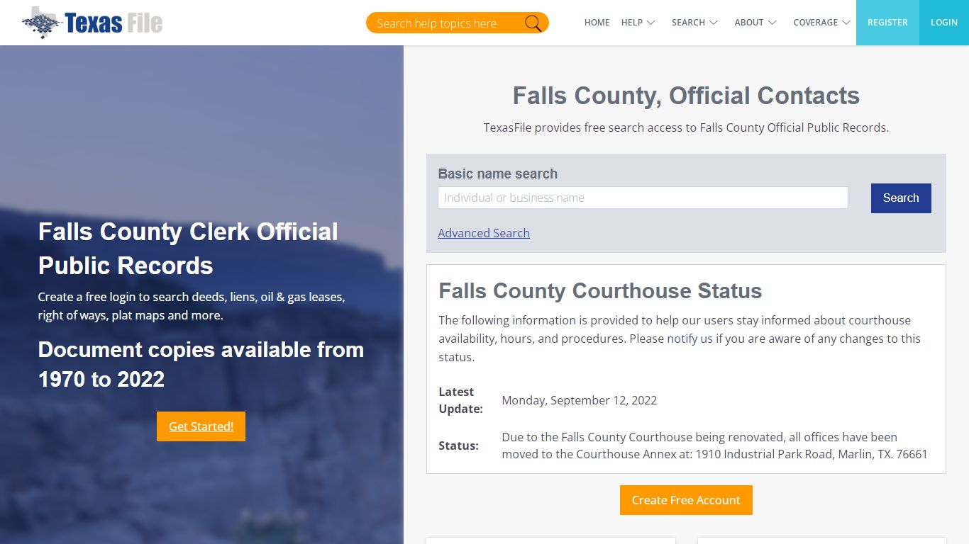 Falls County Clerk Official Public Records | TexasFile